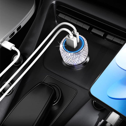 USB C Car Charger Adapter 54W, Bling Diamond PD & QC 2-Port Type C Compact Car Charger