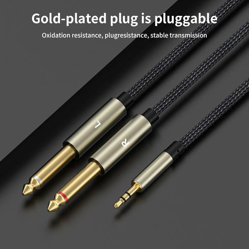 3.5mm (1/8") TRS to Dual 6.35mm (1/4") TS Mono Breakout Cable, (3.3 FT - 1pack) Y Splitter Stereo Cord Adapter Compatible iPhone, PC, CD, Speaker