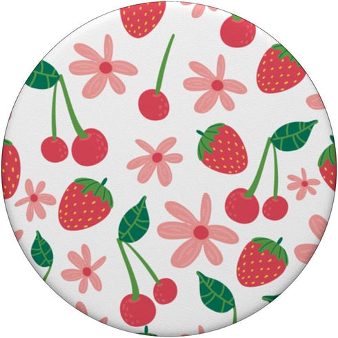 Strawberries and Cherries Pink Flowers Floral Fruit PopSockets Standard PopGrip