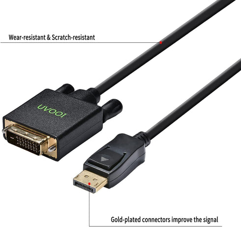 DisplayPort to DVI Cable 6ft 3-Pack, DP Display Port to DVI-D Cable Male to Male for Computer, Monitor, Projector