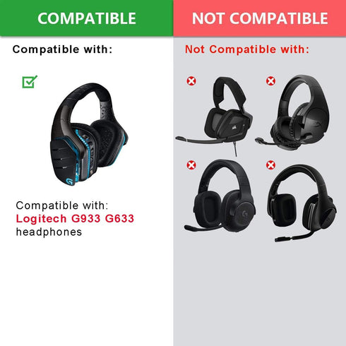 G933 G935 Ear pads - defean Replacement Ear Cushion Earpads and headband Compatible with Logitech G933 G935 G633 / g 933 g 935 g 633 Artemis headphones (Leatheratte ear pads+headband)