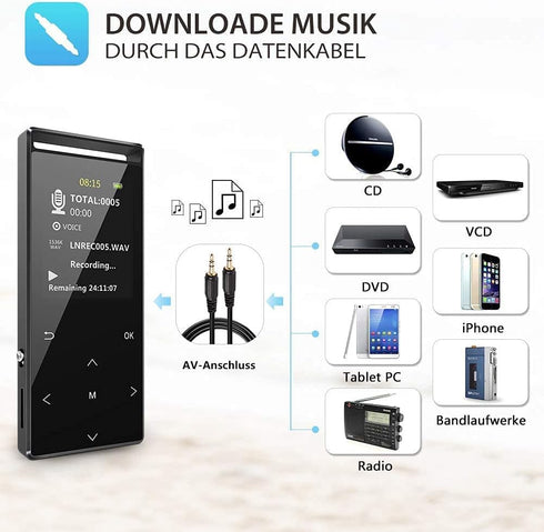 MP3 Player 64GB with Bluetooth, Sport Armband, FM Record, HiFi, Multifunction, Metal Shell