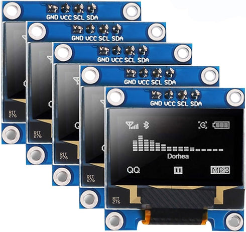 DORHEA 5Pack 0.96 Inch OLED Display Module SSD1306 128x64 Pixel I2C IIC Self-Luminous