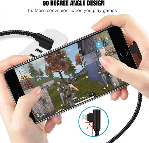 MFI Certified iPhone Cable 5 Pack (3/3/6/6/10FT) - Nylon Braided, 90° Elbow Fast Charger for iPhone 12, 11 Pro Max, XR,