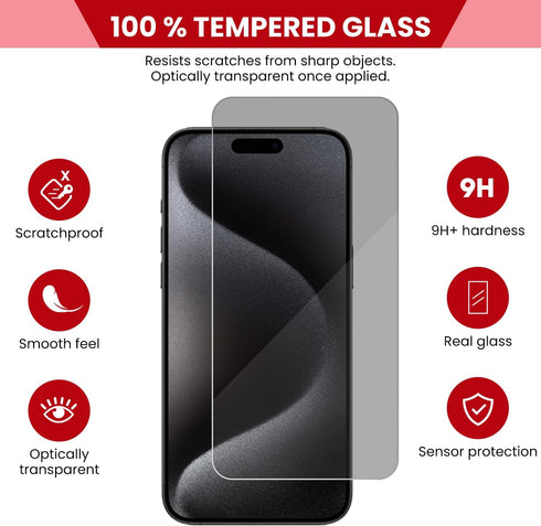 Casper Screen Protector for iPhone 15 Pro Max - Full Coverage & Military Grade Shatterproof Tempered Glass, HD Clarity, Scratch-Resistant, Washable | with Wipes (Privacy)