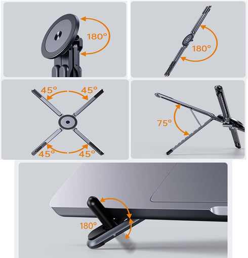BONERUY 8 3 1 Laptop Stand for Desk, Adjustable Aluminum Alloy Magnetic Foldable Phone Stand, Level Height Adjustable