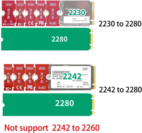 JOYJOM NVMe NGFF M.2 2230 to 2242 Adapter, 2230 to 2280 Adapter, 2230 to 2260 Extender, Supports 2240 to 2280