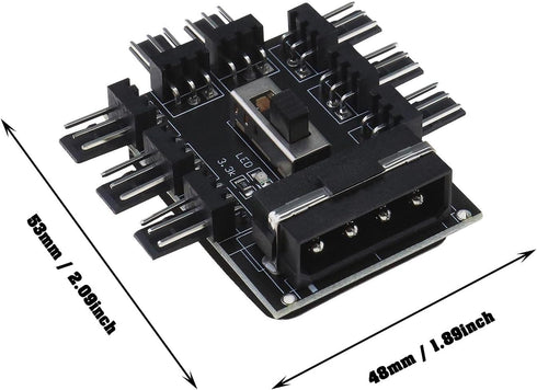eMagTech 2Pcs 4-Pin IDE Molex 1 to 8-Way Cooling Fan Splitter Hub with 4 Pin Fan Speed Controller, 53x48mm