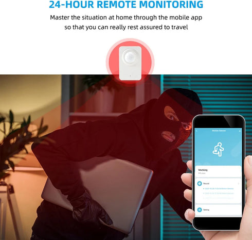 Smart Wi-Fi Motion Sensor, Wireless PIR Motion Detector with App Notification Alert for Home Security