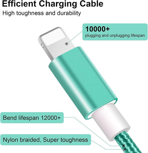 MFi Certified 5-Pack Nylon Braided Lightning Cables for iPhone 14, 13, 12, 11, XS, XR, 8, 7, 6s & iPad.