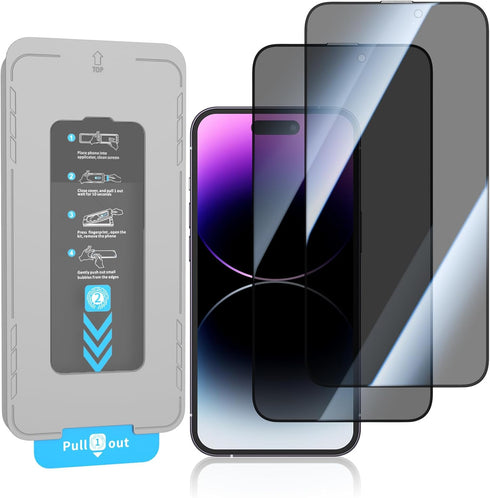 2 Pack Privacy Screen Protector Install Kit for iPhone 14 Pro, Anti Spy 9H Shatterproof Tempered Glass Film