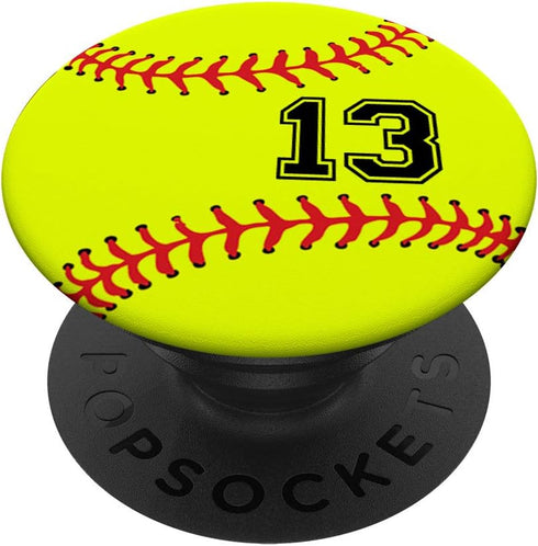 Softball No #13 Jersey Number 13 Ball Catcher & Pitcher Gift PopSockets PopGrip: Swappable Grip for Tablets & Phones