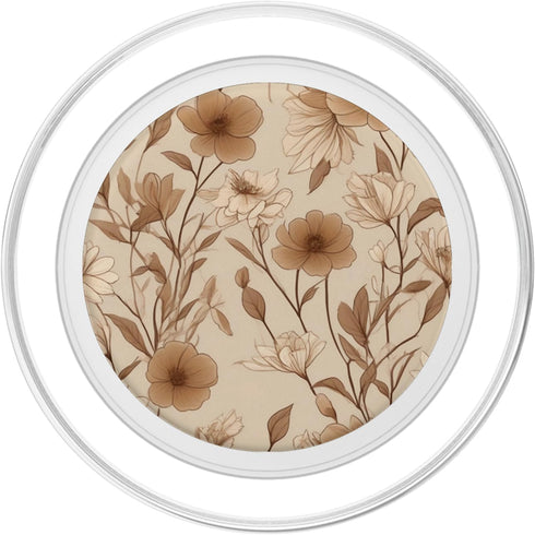 Minimalist Floral Line Art Boho Aesthetic Light Brown Cream PopSockets MagSafe PopGrip for iPhone