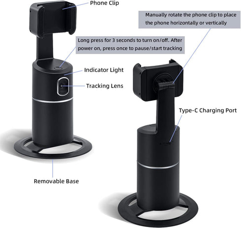 Mcbazel Auto Face Tracking Tripod, Rechargeable Battery, 360° Rotation Phone Tracking Holder for Live Streaming