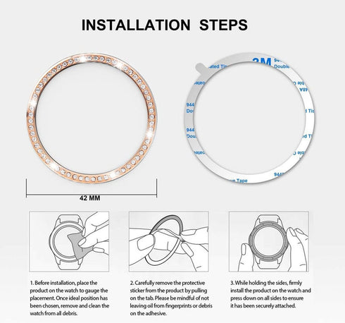 Luxury Rhinestone Diamond Steel Metal Strap with Bezel Ring Case Cover Replacement Bracelet, Compatible with Samsung