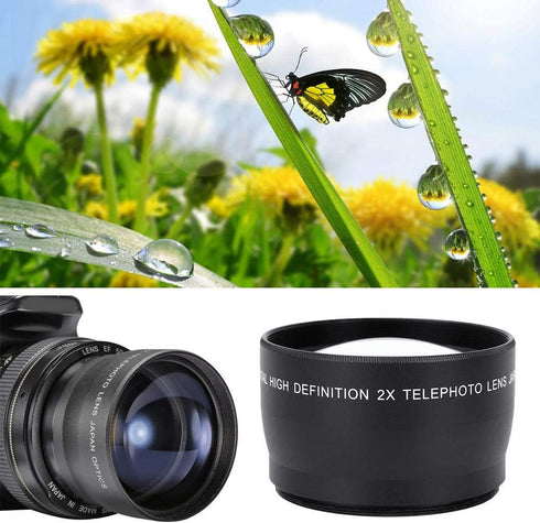 Telephoto Lens, 58MM 2X Magnification Aluminium Alloy Teleconverter for 58mm Diameter and 18-55 Focal Length Lens