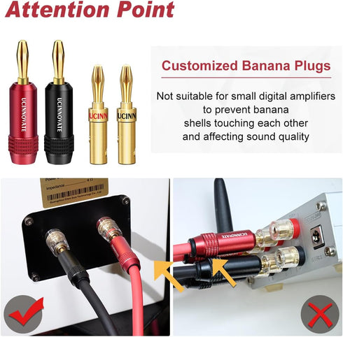 UCINNOVATE Speaker Terminal Connector Banana Plugs, 4PCS 24K Gold Plated 4mm for HiFi Connection to Amplifiers