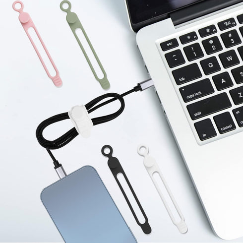 Nearockle 24Pcs Silicone Cable Straps - Cord Organizer for Earphones, Phone Chargers, Reusable Cable Ties for Home