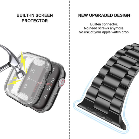 iiteeology Compatible Apple Watch Bands 44mm Series 6 5 4 Se, Upgraded Stainless Steel Band with iWatch Screen Protector