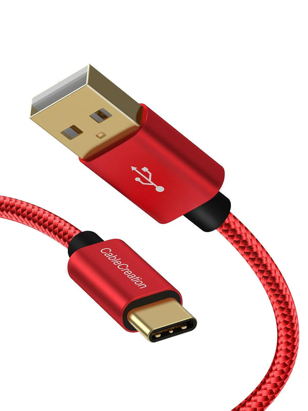 CableCreation USB C Cable 1FT, Red USB A to USB C 3A Fast Charging Braided Cable for Galaxy S23, iPad Pro, Power Bank