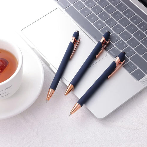 12 PCS 2-in-1 Stylus Retractable Ballpoint Pens, 1.0 mm Black Ink Metal Stylus for Touch Screens, Mixed Color