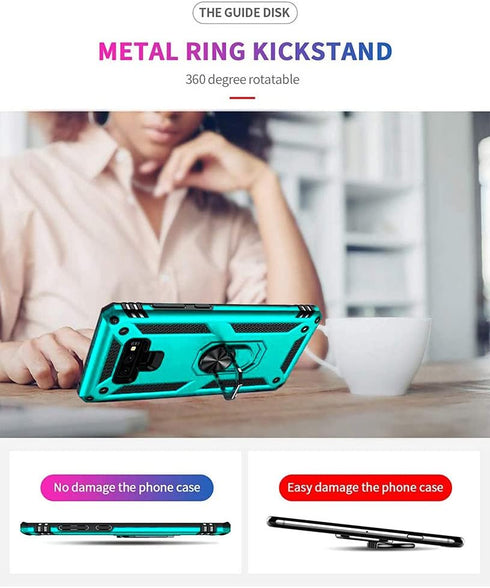 Androgate Samsung Note 9 Phone Case, Galaxy Note 9 Case with 3D PET Screen Protector, Military-Grade Ring Holder, Teal