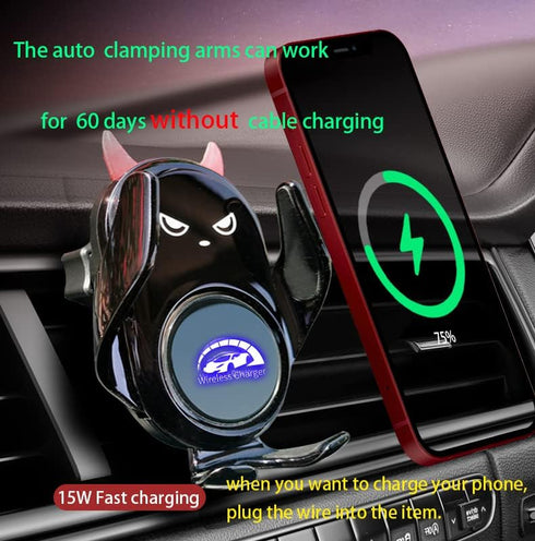 Car Phone Holder Mount with Wireless Charging, Auto Clamping, Rotatable Vent Clip for iPhone and Samsung