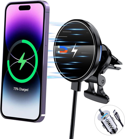 Magnetic Wireless Car Charger Mount, 15W Fast Charging Air Vent Holder for iPhone 15/14/13 Pro Max