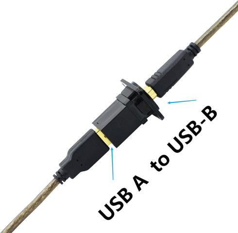 USB 2.0 D Panel Mount Connector - USB B to USB A Adapter, Solderless Socket Female to Female