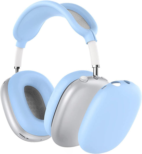 Sky Blue 3-in-1 Silicone Case Cover for Apple AirPods Max: Anti-Scratch Ear Pad, Ear Cups & Headband Protection.