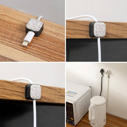 Sparkly Diamond Cord Organizer Holder, 6 Pack Magnetic Desk Cable Clips, Strong Adhesive Wire Charger Holder