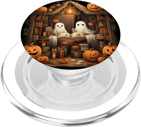 Cute Ghosts Reading Books Halloween Librarian Book Lover PopSockets PopGrip for MagSafe