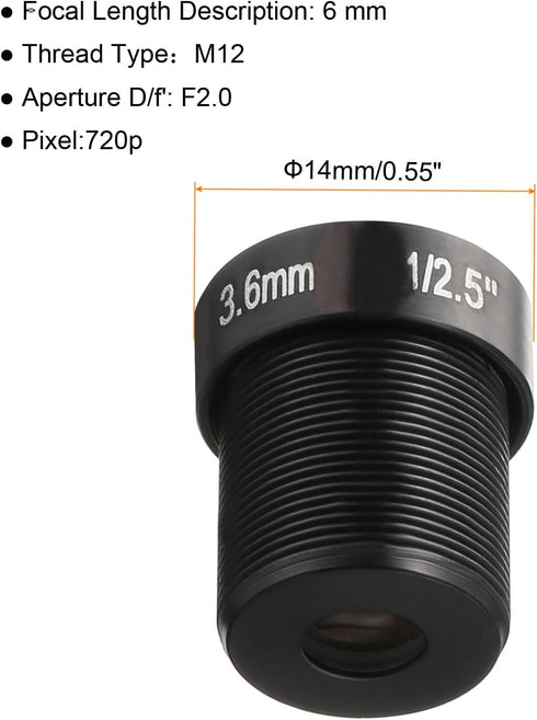 uxcell 3.6mm CCTV Camera Lens 720p F2.0 FPV Wide Angle Security Camera Lens M12 Threaded Dia for IP Camera Panoramic, Black