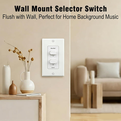 Herdio 2 120W in-Wall Speaker Selector Switch - Channel Home Audio Speakers Controller for Pair of Speakers - Support