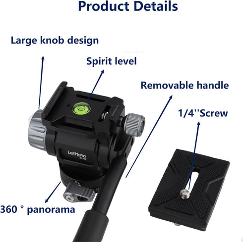 LEFTFOTO Mini Tripod Fluid Head with Pan Tilt Head, Arca Swiss Quick Release Plate for Camera Tripod and DSLR