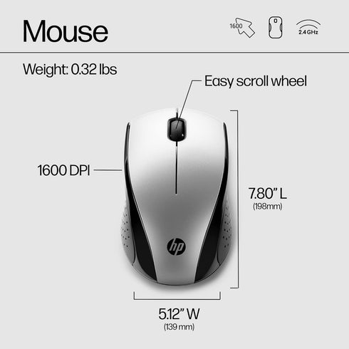 HP X3000 G3 15-Month 1600 XP,8, 11 (683N9AA#ABL) Wireless Mouse Silver, up to Battery,Scroll Wheel, Side Grips