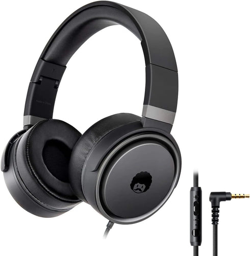 rockpapa Grade Wired Headphones with Microphone, Lightweight Foldable Stereo, 3.5mm Jack, Black