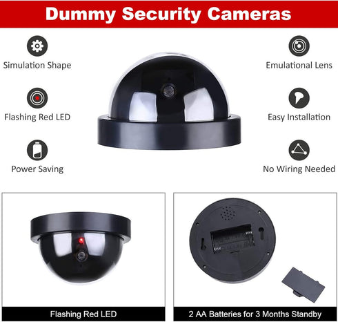 4 Pack Dummy Fake CCTV Dome Cameras with Flashing Red LED Light for Indoor Outdoor Home Business, Black