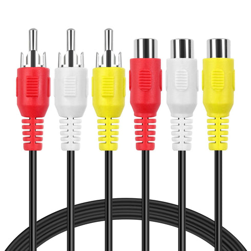 TNP 3 RCA Extender Extension Cable (6 Feet) - 3RCA Male to Female Red White Yellow Cable - Audio Video Composite