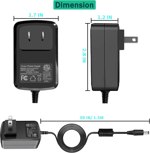 TKDY 24V DC Power Supply Cord, 100-240V AC to DC 24 Volt Adapter for LED Strip Lights, Diffuser, Humidifier