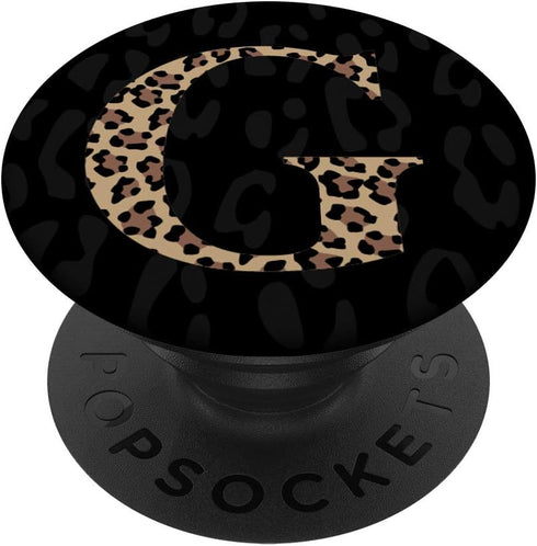 Black Leopard Print Initial Letter G Monogram for Women, PopSockets PopGrip: Swappable Grip for Phones & Tablets