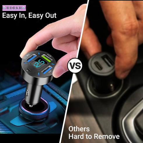 RDRKR 66W USB C Car Charger, 4-Port Cigarette Lighter Adapter, QC 3.0, PD, 2.4 A for Android/iPhone/Tablets