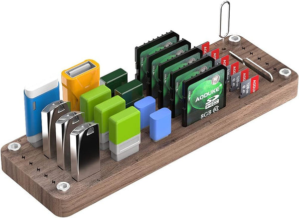 Wooden Memory Card Case, TF Cards Box and USB Drive Holder, Micro SD Card Carrying Case - AJSNH01M