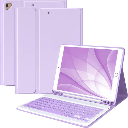 Keyboard Case for iPad 10.2" 9th/8th/7th Generation, Purple, with Detachable Bluetooth Keyboard and Pencil Holder