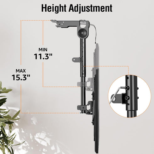 ELIVED Flip Down Ceiling TV Mount for Most 14-40 Inch TVs, Height Adjustable Full Motion Bracket 360° Swivel, Max VESA