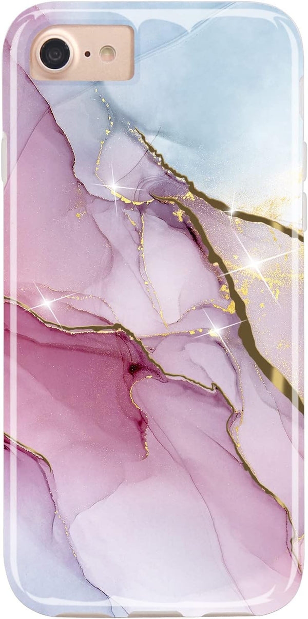 JIAXIUFEN Compatible iPhone SE 2022/2020 Case, Gold Glitter Marble Design, Slim Shockproof Flexible Cover