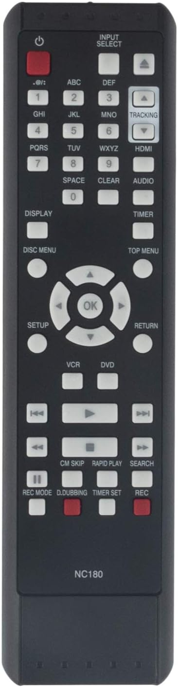 NC180 Remote Control Replacement, WINFLIKE NC180UH DVDR VCR Combo Remote for Funai DVD Recorder