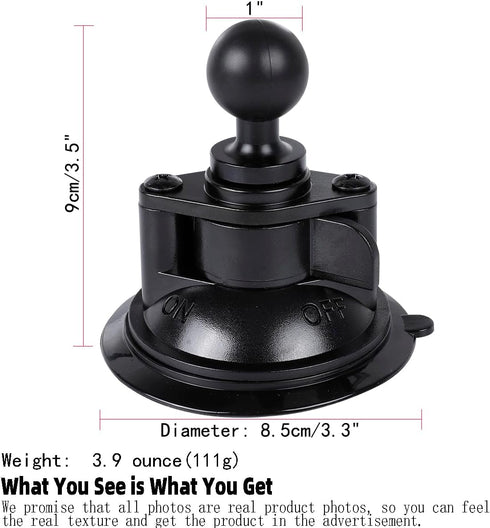 Suction Cup Base Mount with 25mm/1" Ball,Compatible with RAM Mounts and Other B Size Double Ball Socket Arm