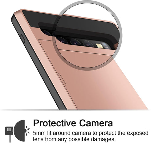Vofolen Wallet Case for Galaxy S10 Plus, Anti-Scratch Dual Layer Protective Hard Shell with ID Slot, Rose Gold