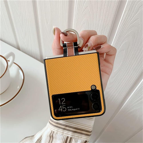 Lunivop Compatible with Samsung Galaxy Z Flip 3 5G Case, Ultra Slim Hard Plastic PU Leather Shockproof - Yellow